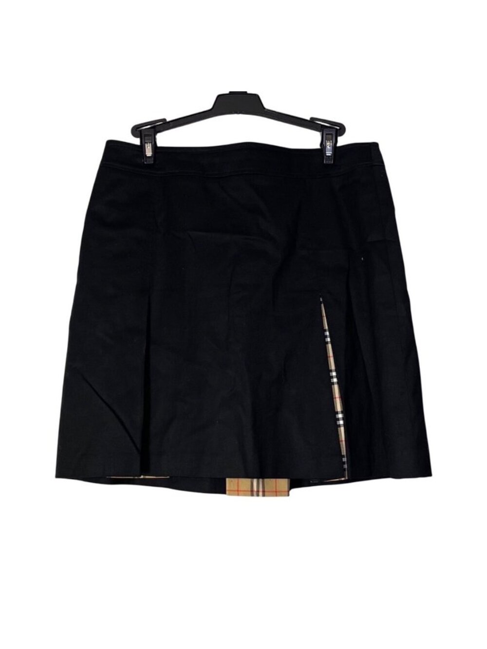 Burberry Golf Womens Black Pleated Skirt With Plaid Insert size 8